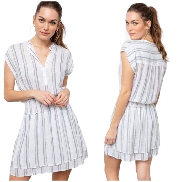 Rails NWT Angelina Smocked Waist Mini Dress Linen Blend Ryland Stripe Size XXS - Picture 1 of 13